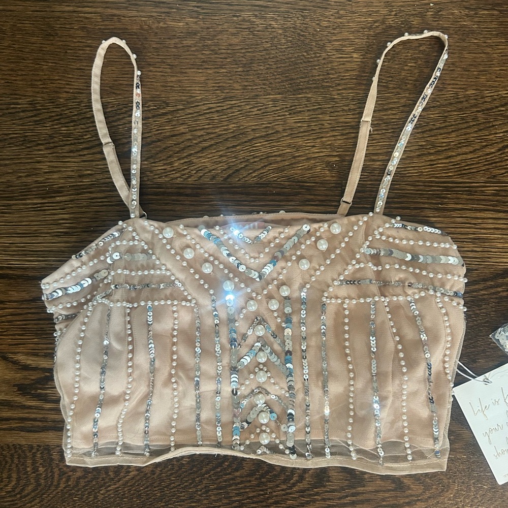 Show Me Your MuMu Tan Sequin Crop Top